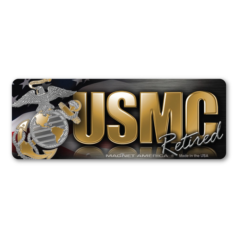 USMC Retired Chrome Mini Bumper Strip  Magnet