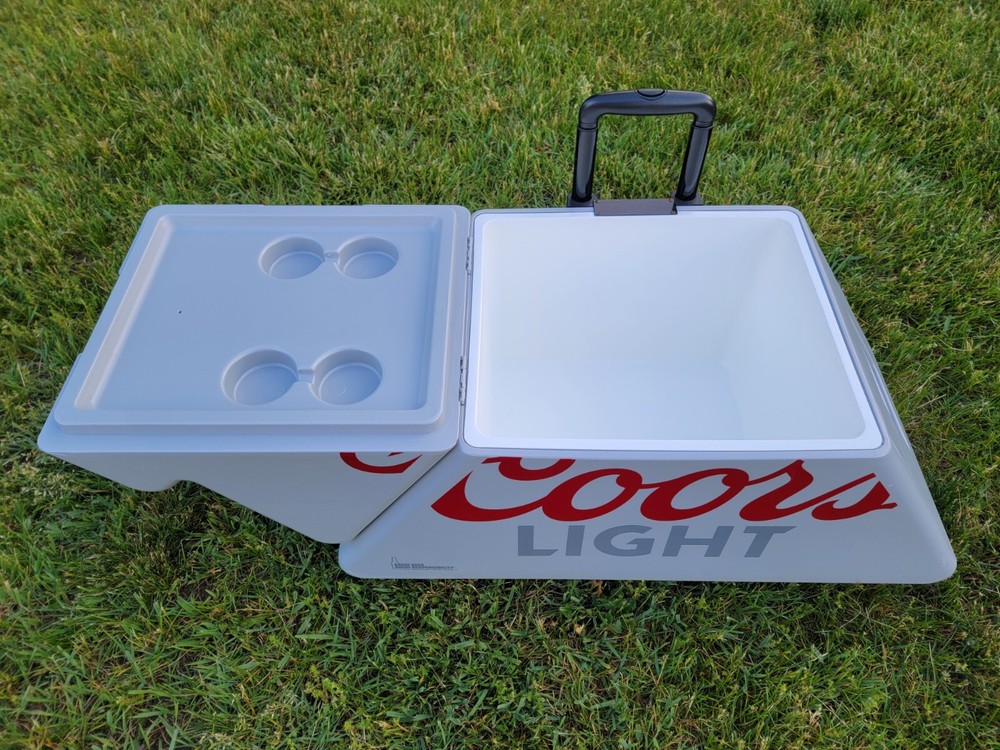 Coors Light Rolling Cooler 30" × 23" Pull & Side Handles Flip Top 4 Beer Holders