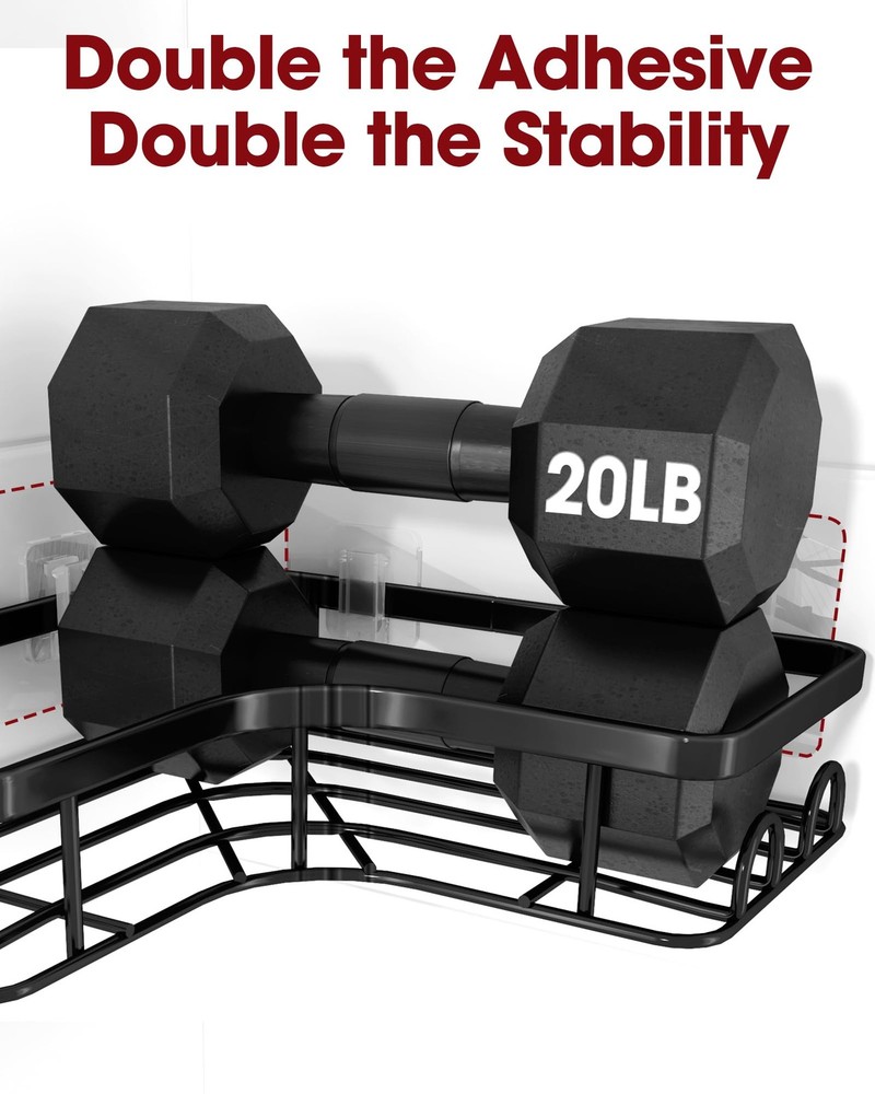 Sakugi Corner Shower Caddy - 2 Pack, Adhesive Medium, Black