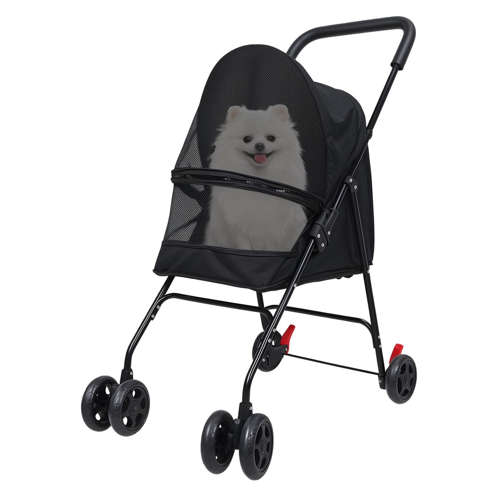 Pet Stroller 4 Wheels Foldable Cage Jogger Stroller Breathable and Visible Mesh