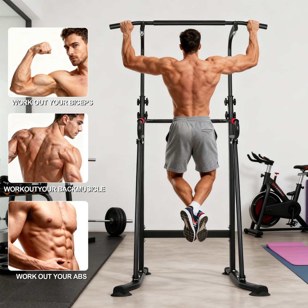 Adjustable Power Tower Pull Up Dip Station, Home Gym Strength Training Equipment