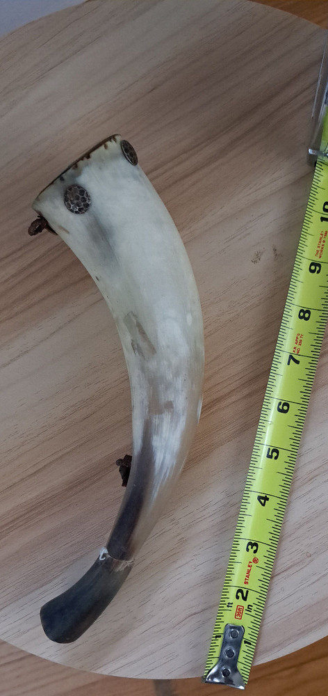 Vintage Black Gun Powder Holder Horn Flask Muzzle Loader