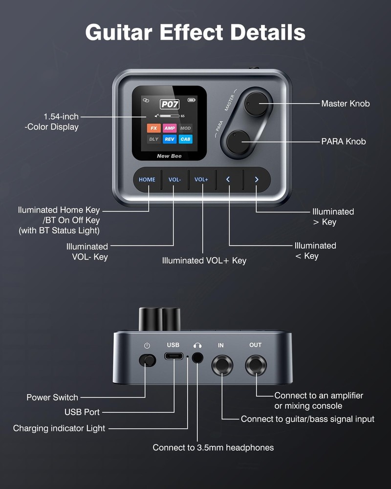 Pocket AMP Multi Effects Processor with 6 Module 80 Editable Effects, IR Load...