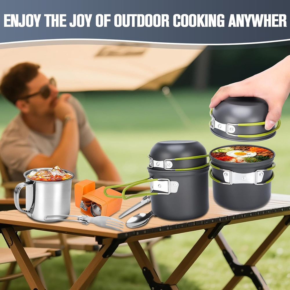 Camping Cookware Set, 16Pcs Lightweight Backpacking Mess Kit with Camping Pots a