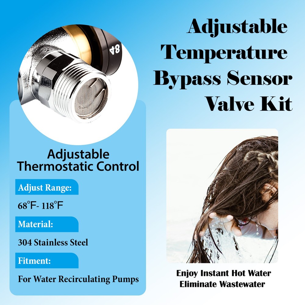 Adjustable Temperature Hot Water Circulation Pump Bypass Valve for Instant Hot
