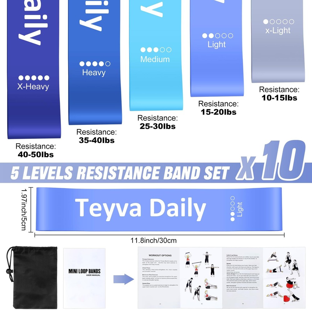 50 Pcs Resistance Loop Exercise Bands for Booty Workout Stretch Exercise Band...