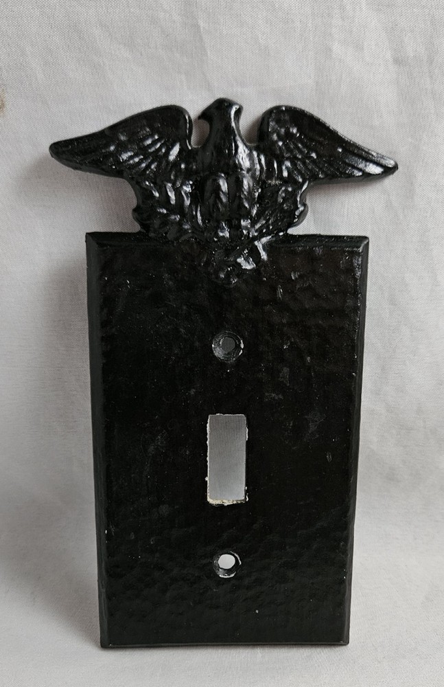 Vintage Black Hammered Eagle Single Light Switch Plate Cover Metal Rustic