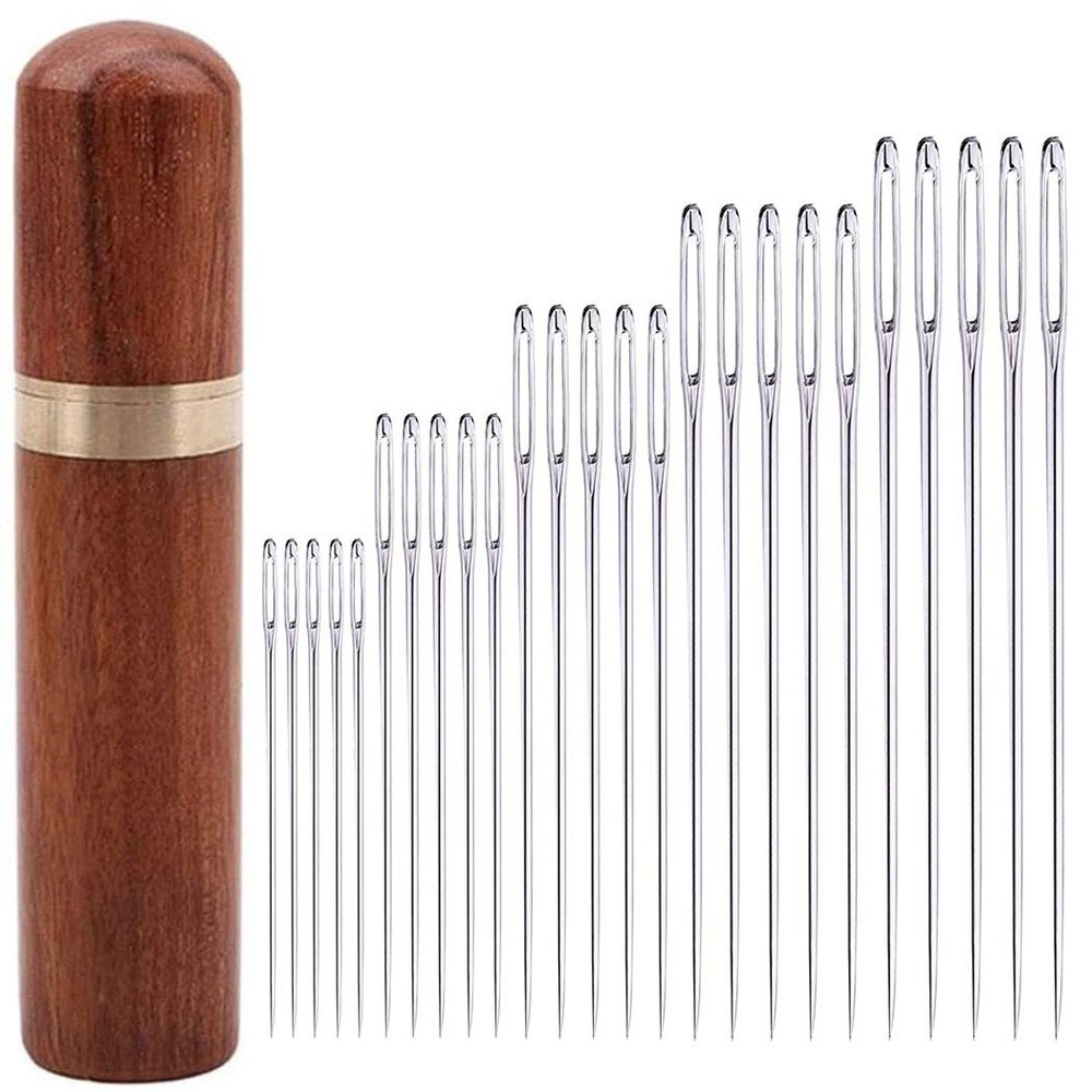 25Pieces hand sewing Big Eye Needles sharp needle，with Solid wood Needle...