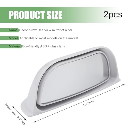 Back Passenger Blind Spot Mirrors, Adjustable Wide Angle Side View 2 PCS White