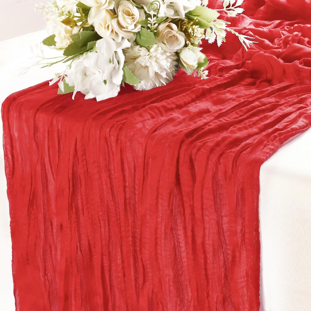 Bright Red Cheesecloth Table Runner 10FT Gauze Rustic Cheese Cloth Dining Tab...