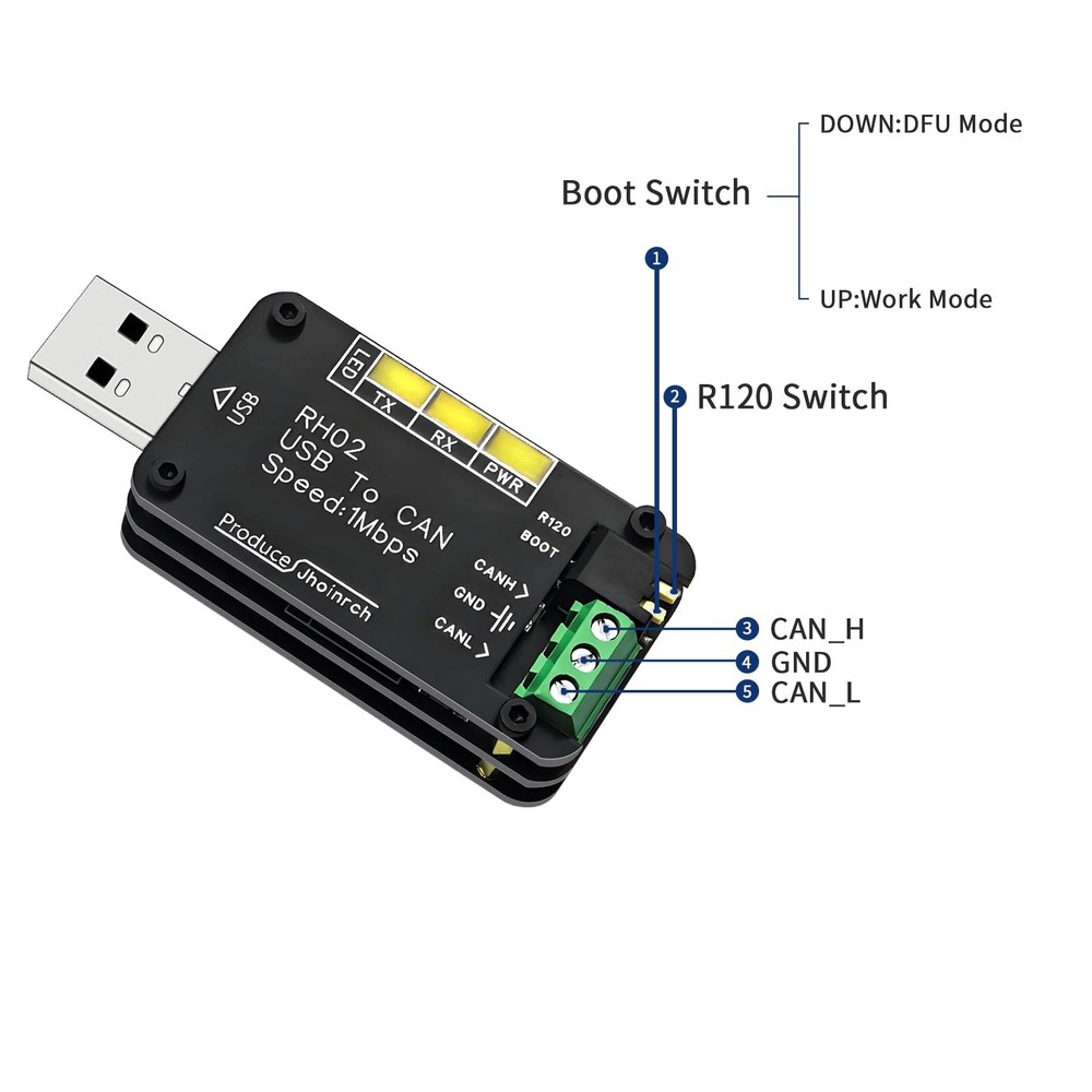 Jhoinrch USB to CAN Bus Converter Base on Open-Source Hardware CANable...