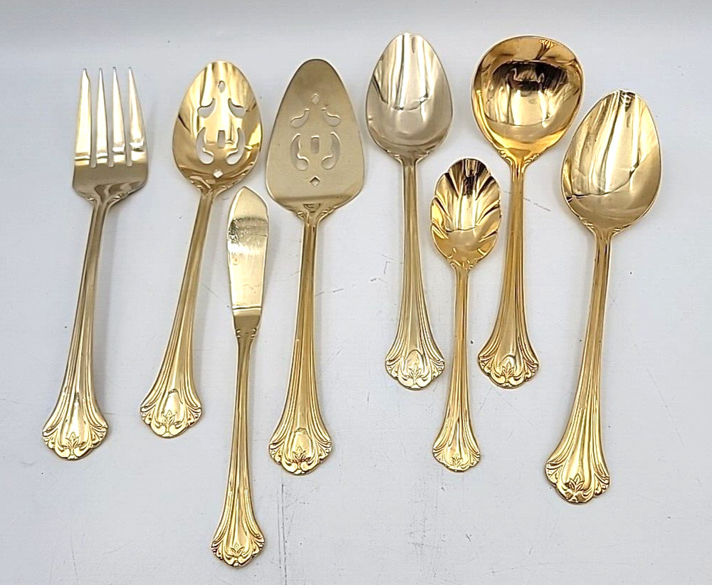 Michael Lloyd 8 Piece Goldtone Serving Set Stainless Steel Flatware