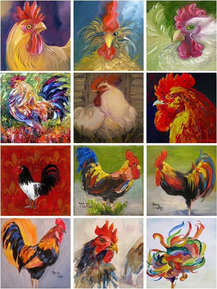 Tumbled Marble Mural Art Roosters Backsplash Tile #793
