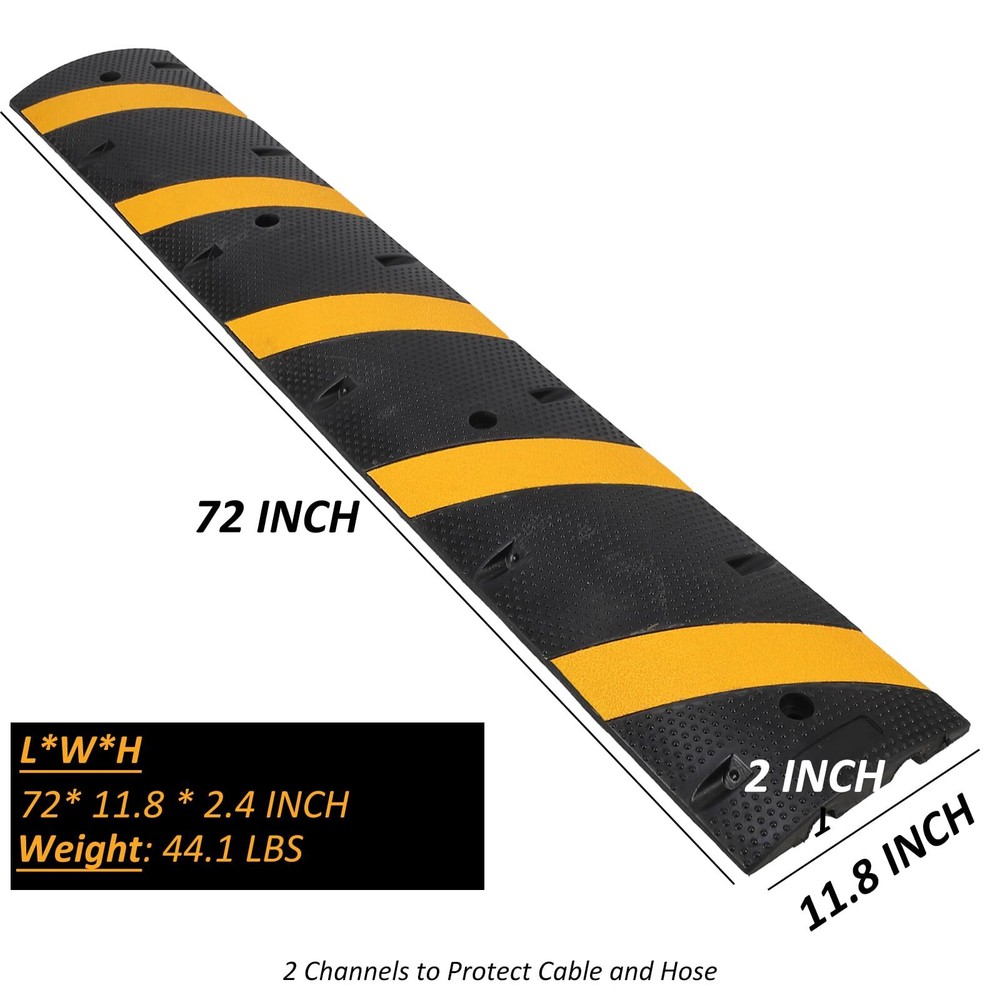 ☑️2pack 25000 lbs Heavy-Duty Rubber Speed Bump with Cable Protective Channels