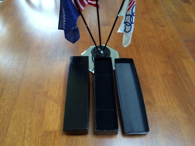 MADE IN AMERICA 8 1/2 X 2 1/4 X 3.50  (7 ea) ..50ea SOLID BLACK BOXES & PAD