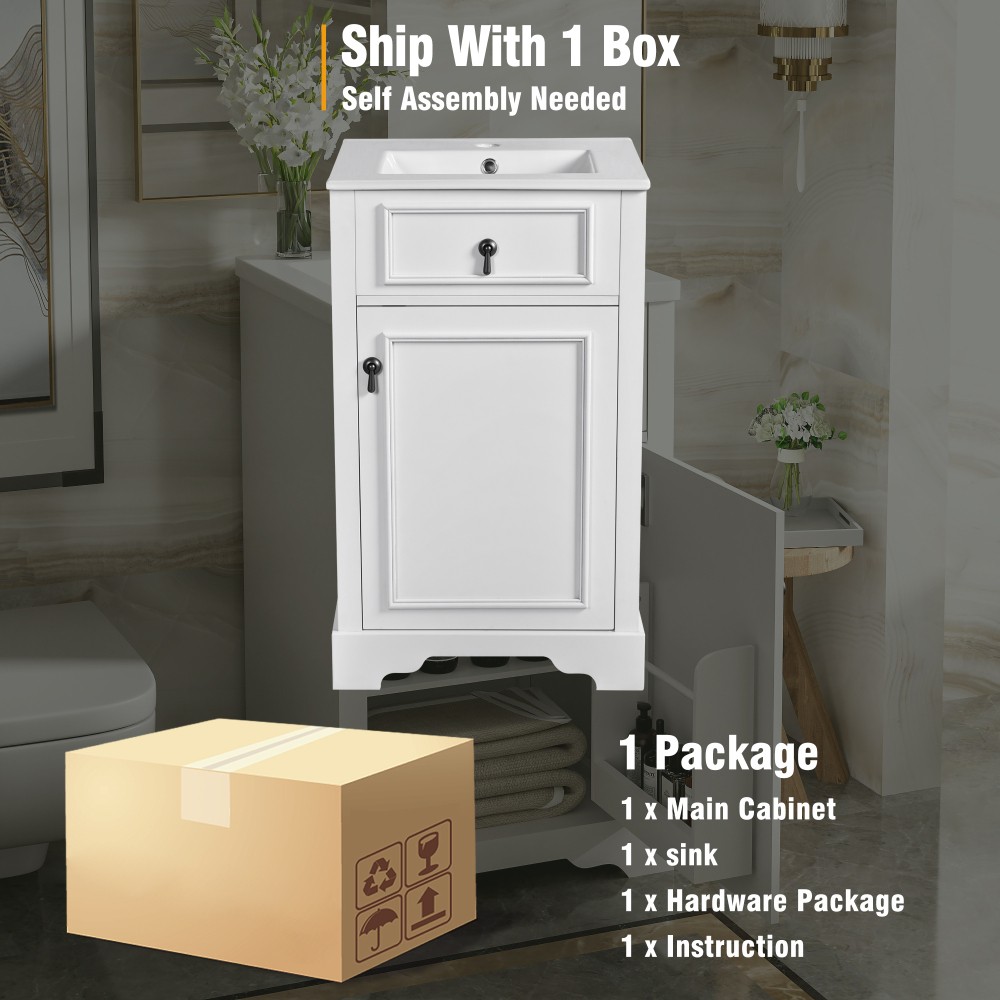 Bathroom Vanity W Ceramic Sink Soft Close Door Adjustable Shelf Door Mounted