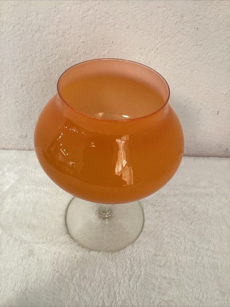 MCM Empoli Studio Art Candy Dish - Bright Orange with White Inside & Clear Stem