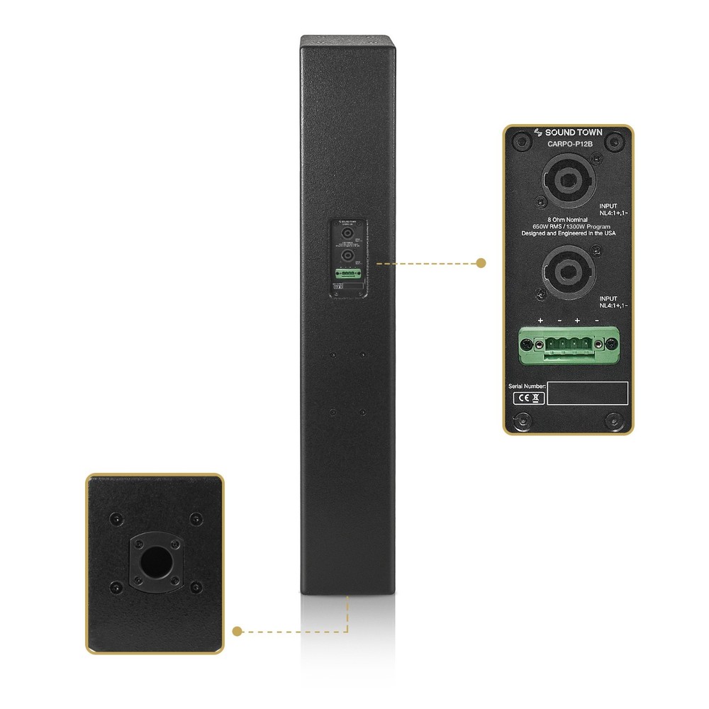 OPEN BOX:Sound Town Passive Wall-Mount Column Line Array Speaker (CARPO-P12B-R)