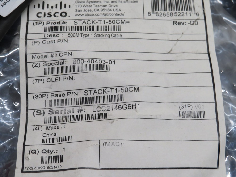 New Cisco STACK-T1-50CM Stackwise Stacking Cable