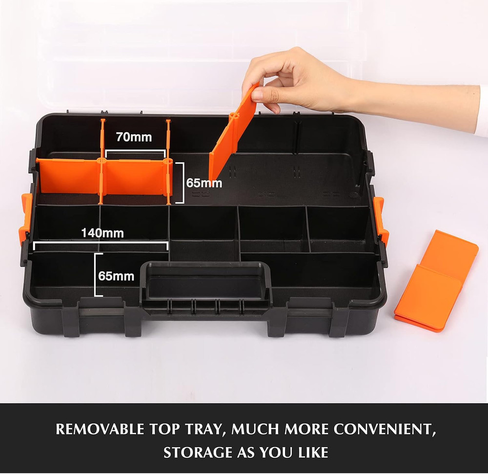 2PCS Toolbox Organizer Sets, 20 Removable Dividers, Durable Plastic Box, Excelle