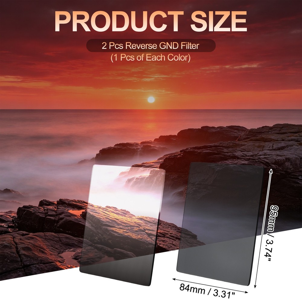 2Pcs ND8 Reverse GND Filter Graduated Neutral Density Lens Filter, Gray