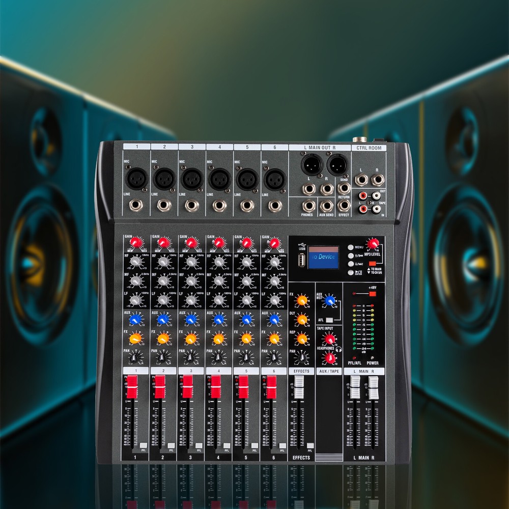 Professional Digital 6Channel Bluetooth Live Studio Audio Mixer Power Mixing USB