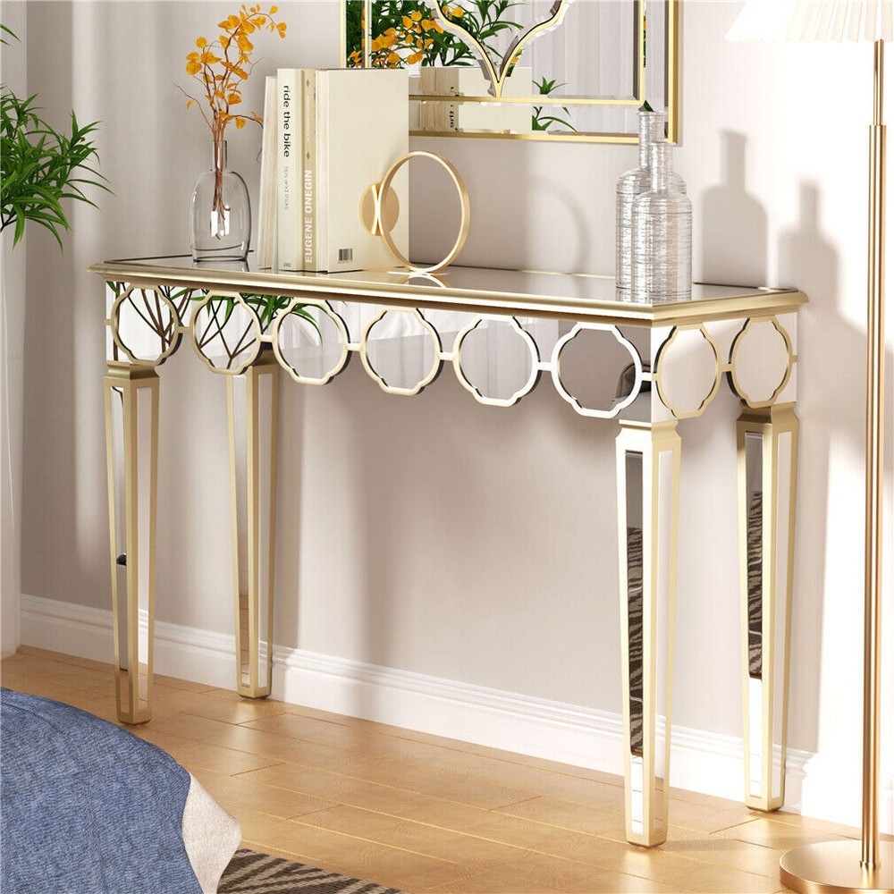 Mirrored Console Table Narrow Silver Entryway Sofa Table for Home Office Storage