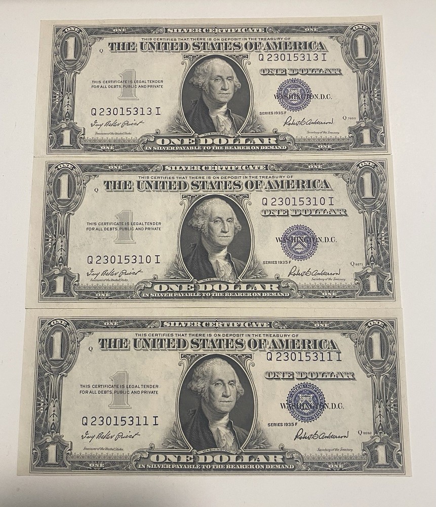 3 consecutive Error 1935C Miscut/Misaligned $1 Silver Certificate UNC！RARE！！