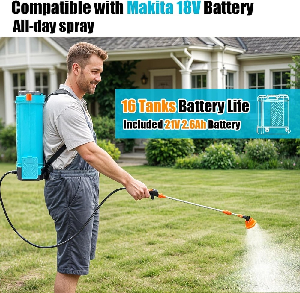 Battery Powered Backpack Sprayer 4 Gallon, 0-100 PSI Adjustable Pressure Sprayer
