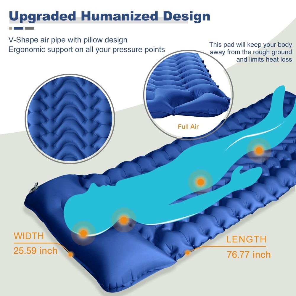 Sleeping Pad, Extra Thickness Inflatable Camping Sleeping Mat with Pillow Bui...