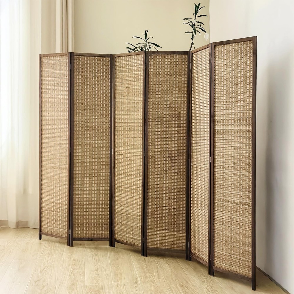 6 Panel Bamboo Room Divider Screen,5.6 FT Tall Bamboo Divider Folding Panel S...