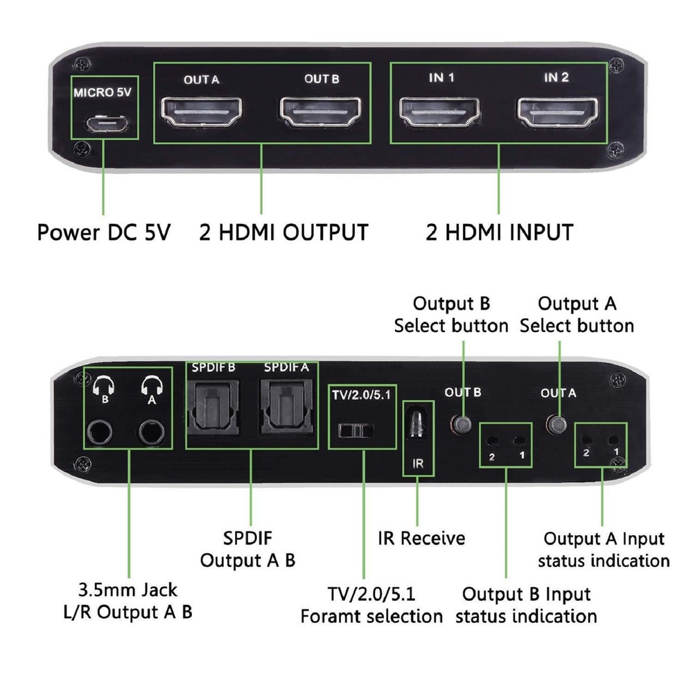 2 in 2 out 4K HDMI Matrix Switch 2x2 Full HD 1080P Video Processor Adapter E