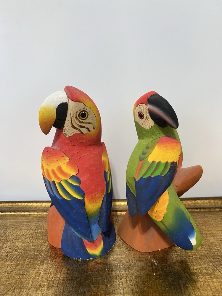 HANDMADE BALSA WOOD MACAW FIGURINES