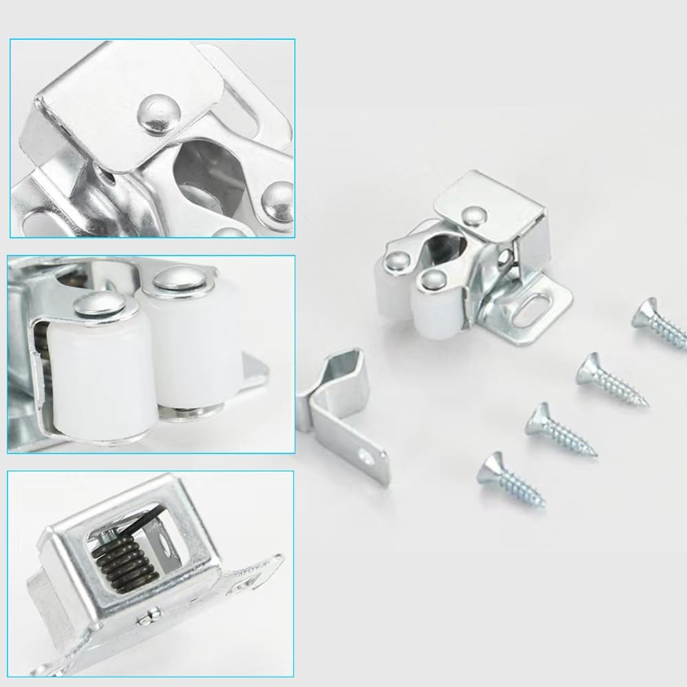 6 Pack Cabinet Latch - Double Roller Catch Hardware for Cupboard Closet Kitchen