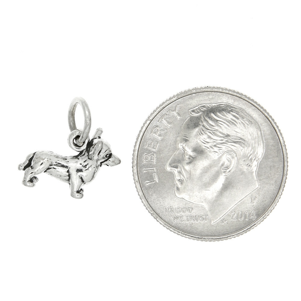 Sterling Silver Tiny Three Dimensional Corgi Dog Charm or Pendant