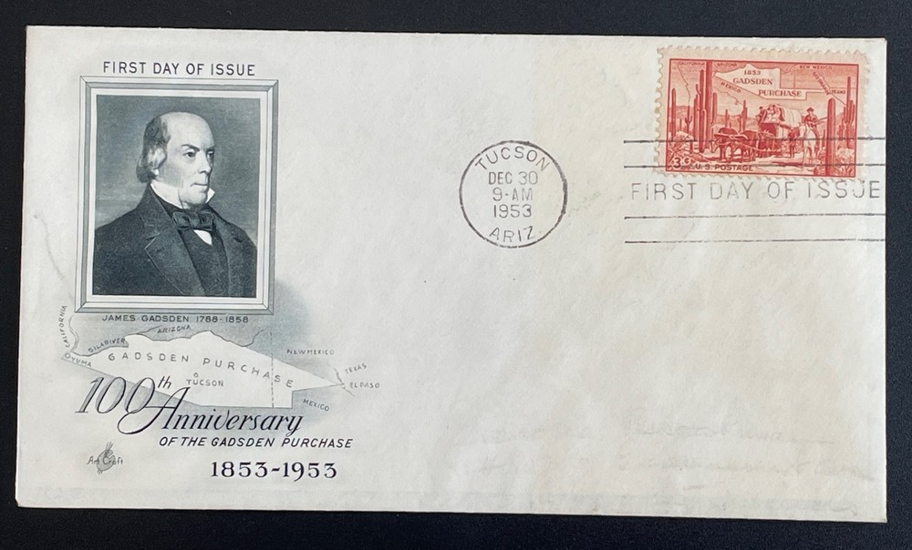 US FDC #1028 Gadsden Purchase; Cachet; Postmark: Tucson