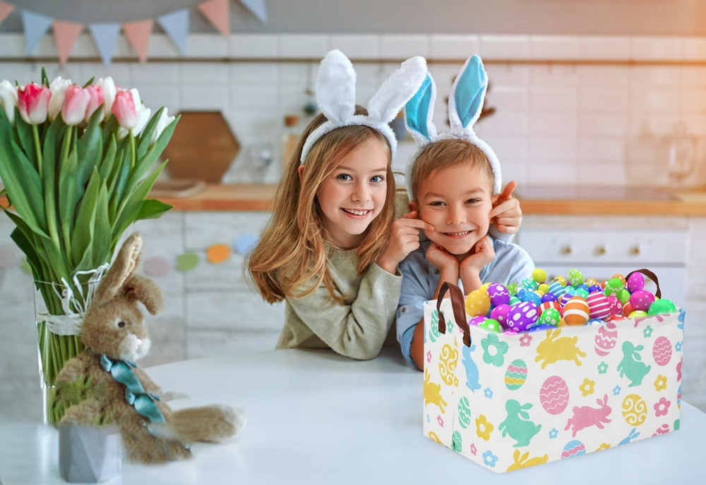 Rectangular Easter Baskets, Easket Basket for Kids.Bunny Easter Basket with H...