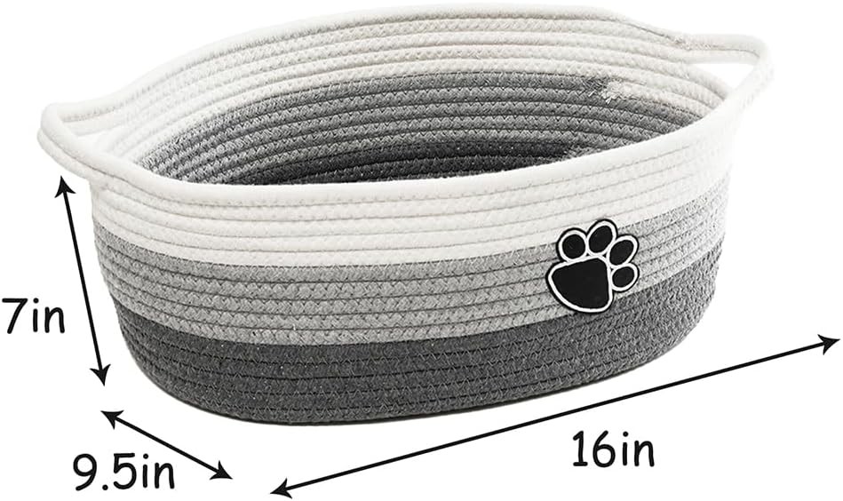 Small Woven Baskets for Organizing Rope Storage Basket with Handle Grey-white