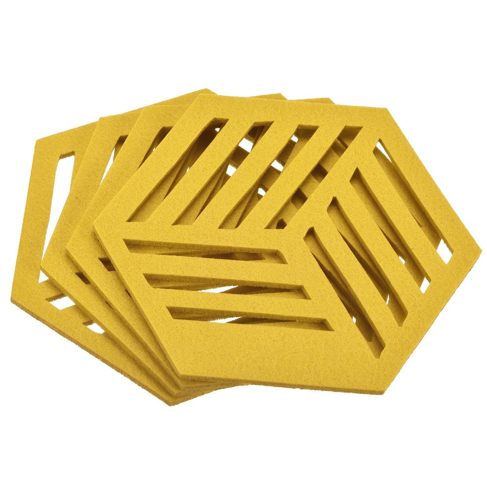Felt Coasters, 4pcs Hexagonalagon Mat Tampons Coaster, Yellow