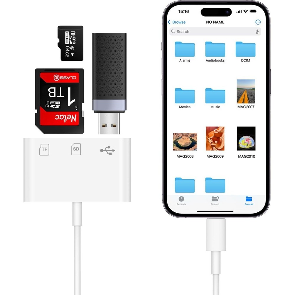 SD Card Reader for iPhone, 3-in-1 Lightning to SD Card Reader for iPhone