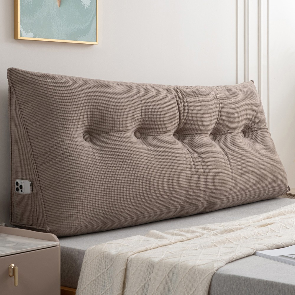 Headboard Wedge Pillow Corn Velvet Triangular Reading Backrest w/Removable Cover