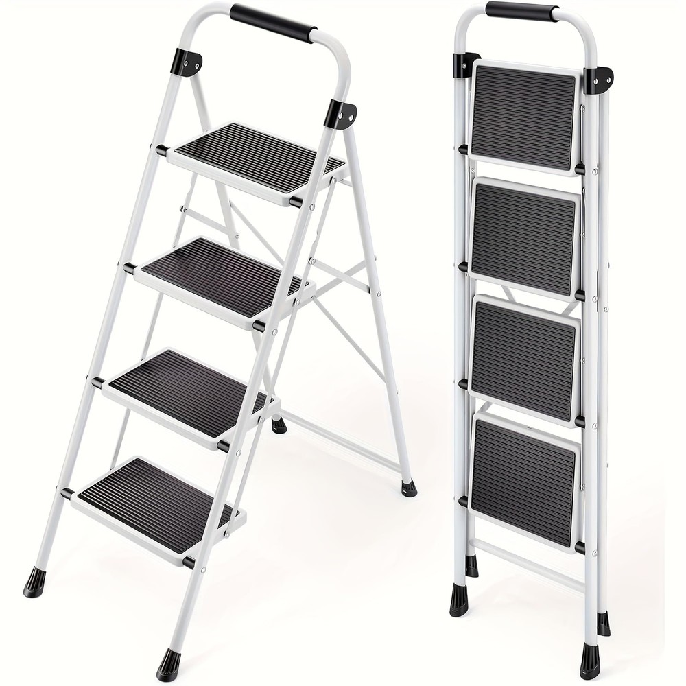 4 Step Ladder, Step Stool Foldable, 800lbs Portable Ladder Black
