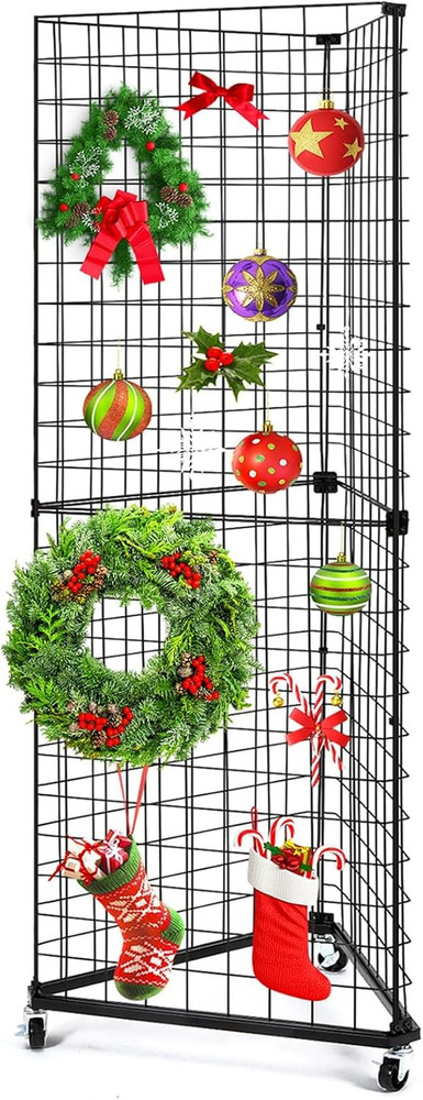 Black Triangular Gridwall Display Stand with Casters, 24" x 68