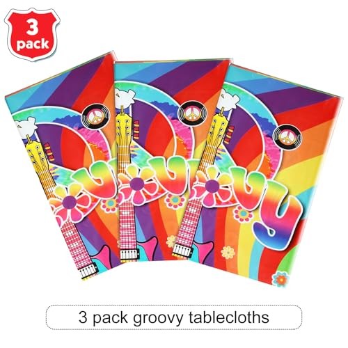 Pcs Plastic Groovy Tablecloths Retro Hippie Table Covers for Rectangle 3