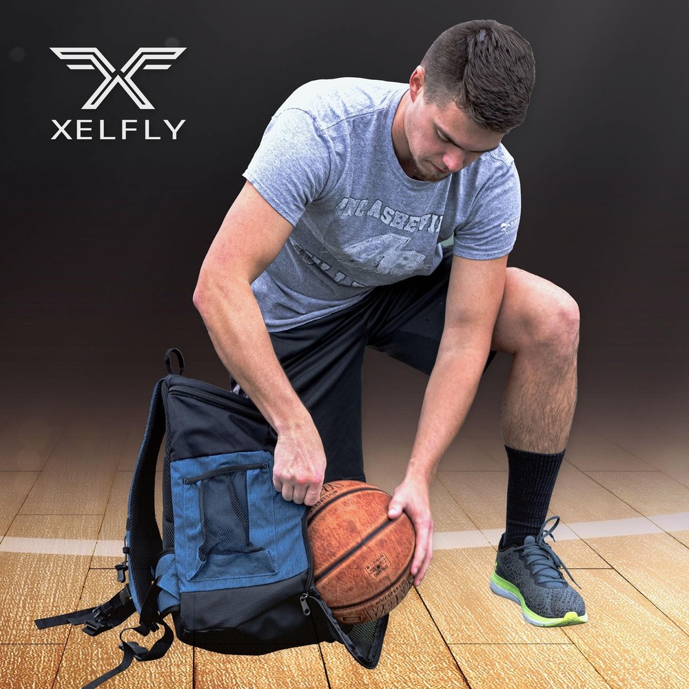Xelfly Basketball Backpack with Ball Compartment Blue