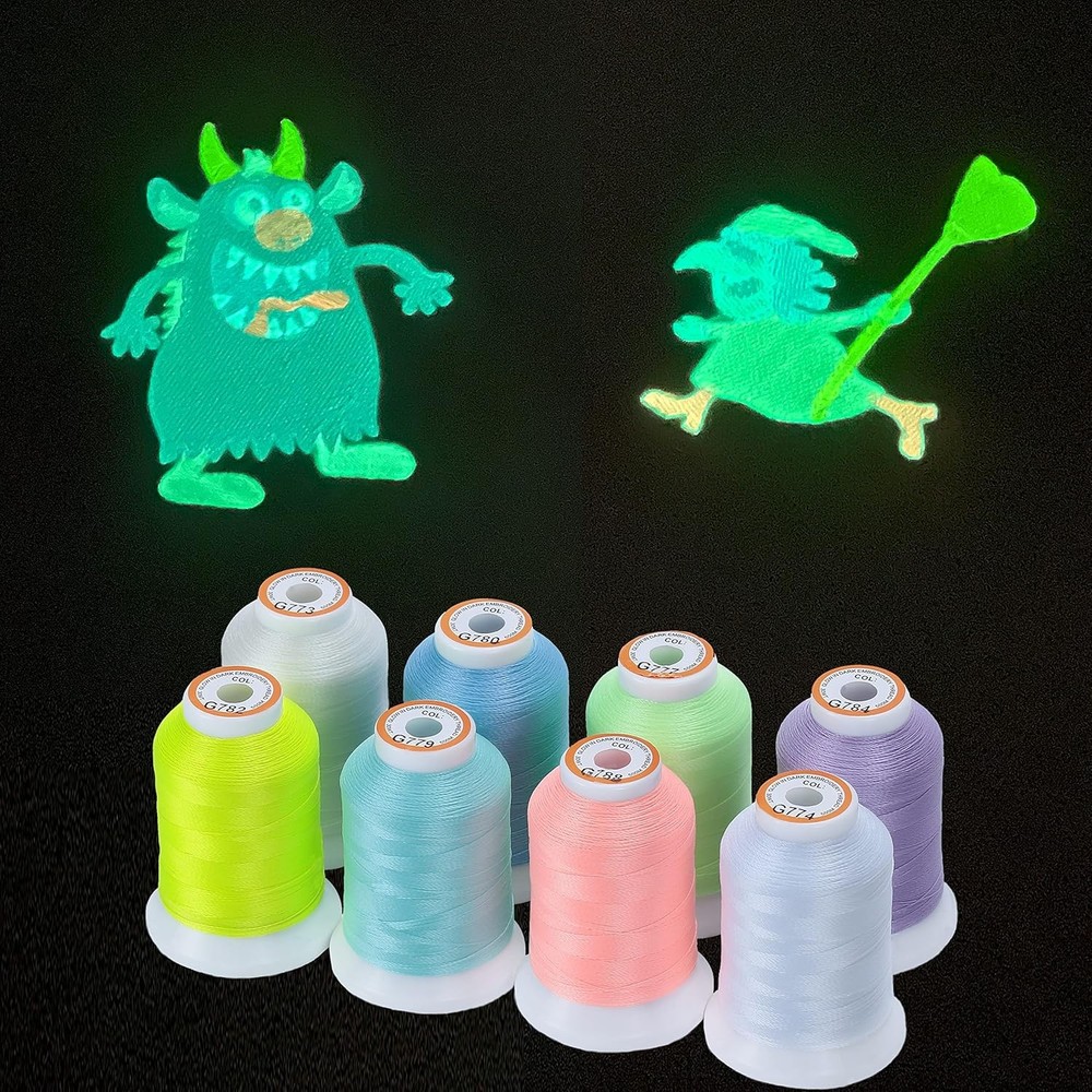 Glow Embroidery Thread – 8 Colors 500M Spools