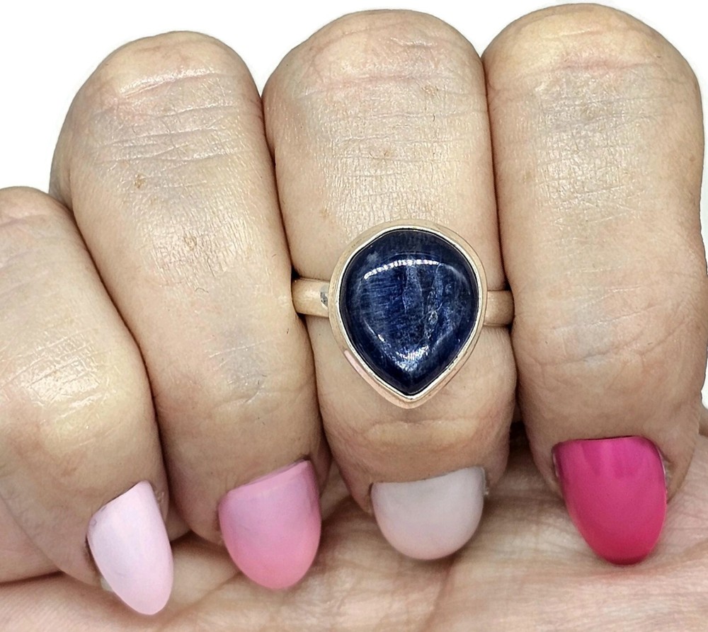 Pear Kyanite Ring, Size R, Sterling Silver, Gemstone for Negotiations