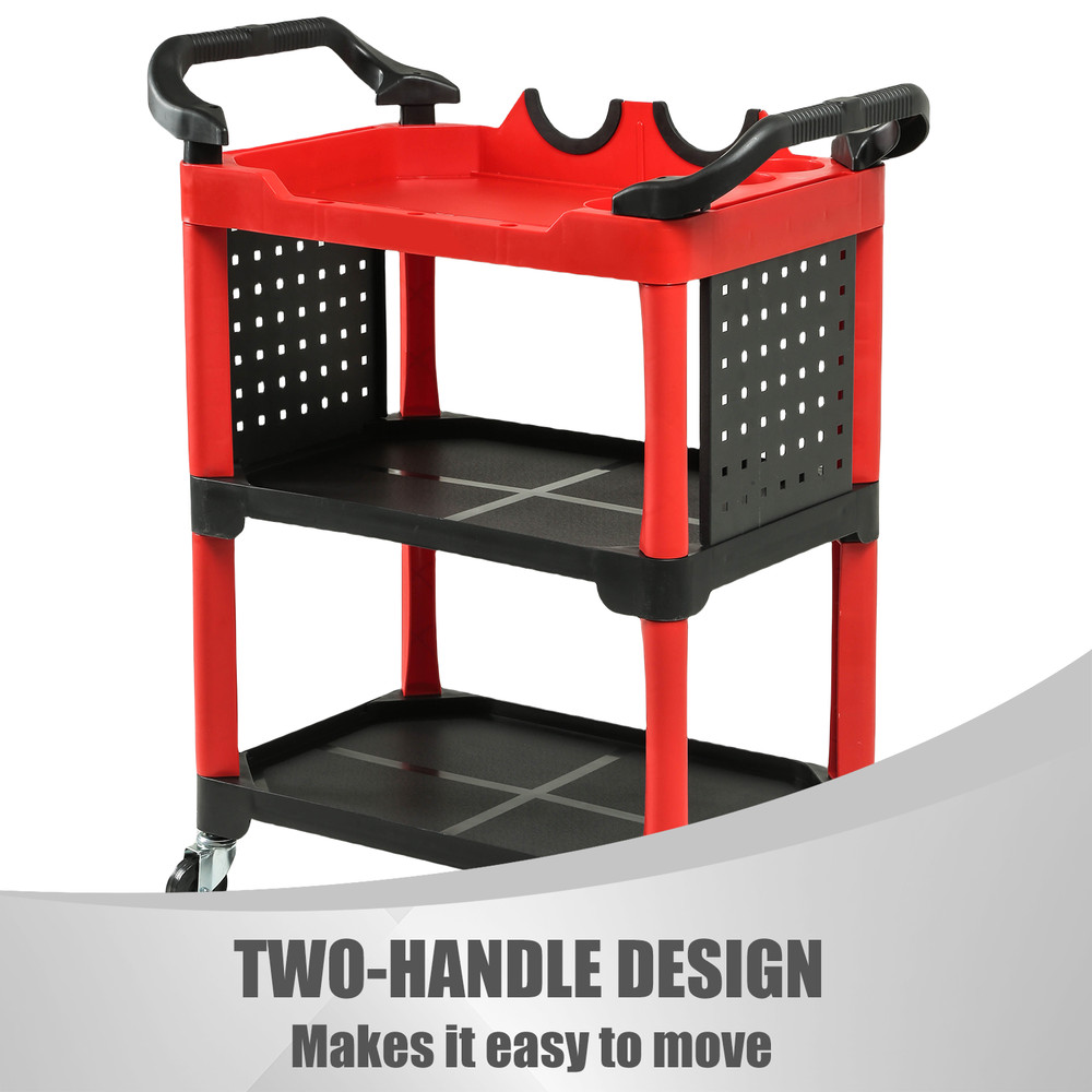 3-Level Composite PP Warehouse Garage Office Rolling Trolley W/Pegboard 260lbs
