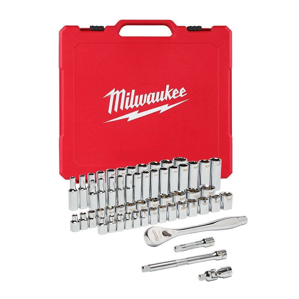 MILWAUKEE 56-Piece Chrome Socket Set- 3/8" Drive, Deep Sockets, 3&6in Extensions