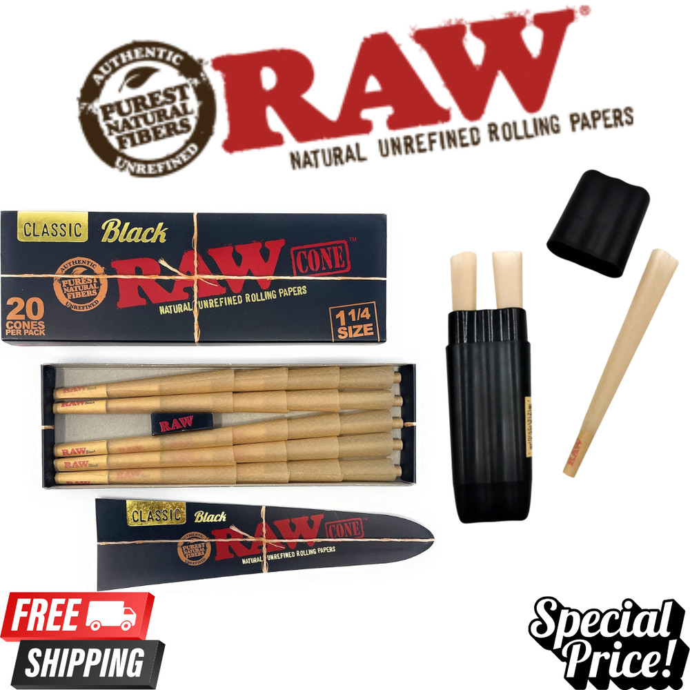 RAW Black 1 1/4 Pre Rolled Cones 20 Pack Loader + Three Tree Triple Preroll Case